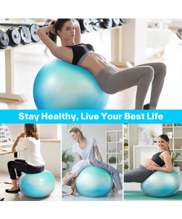 Sportneer Exercise Ball - Extra Thick Yoga Ball with Barre Ball and Quick Pump | Anti-Burst & Slip Resistant Fitness Ball for Home Gym | 65cm Green - Buy Online on GoSupps.com