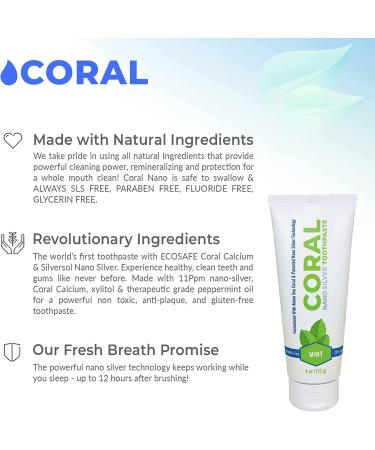 Coral White Nano Silver Mint Toothpaste - Natural Fluoride Free Teeth Whitening - SLS Free - Coral Calcium & Nano Silver Infused - 4 Ounce (Pack of 4) - Buy Online on GoSupps.com