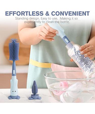 FUZVOL 3 in 1 Baby Bottle Brush Set - Silicone Bottle Cleaner with Stand (Blue) - Buy Online on GoSupps.com