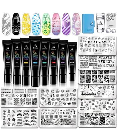 Biutee Nail Stamper Kit Stamping Nail Polish Gel Stamp Plate Jelly Silicone Clear Stamper Nail Stencils for Nail Art Reusable French Tip Tool for Design with Replace Head Scraper Bag nail stamping kit