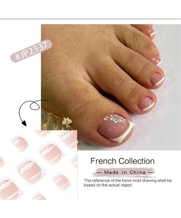 Press On Toenails False Toenails With White Line French Artificial Toenails Full Cover Toe Nails For DIY Nails-Salon False Toenails With White Line Full Cover Toe Nails Press On Toenails For Salon - Buy Online on GoSupps.com