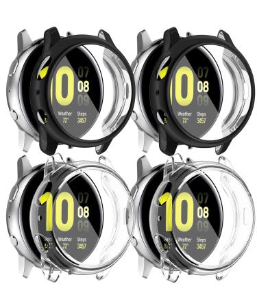 4 Pack Amzpas Compatible with Samsung Galaxy Watch Active 2 Screen Protector Case 44mm Soft TPU Full Around Cover for Samsung Galaxy Active 2 Smartwatch (Black Black Clear Clear 44mm) Black-Clear-Black-Clear 44mm