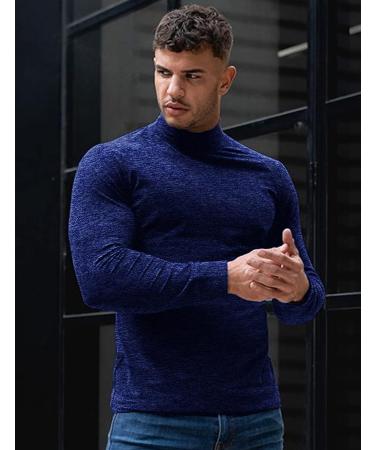 Babioboa Men's Slim Fit Turtleneck Thermal T Shirt in Navy Blue - Large - Buy Online on GoSupps.com