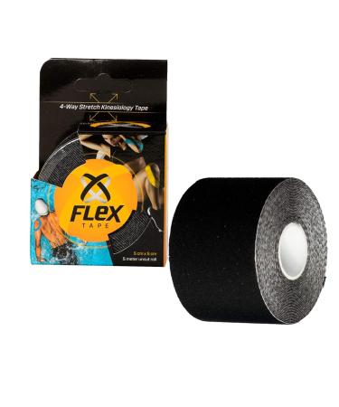 XFlex K Tape Waterproof Elastic Uncut Roll (2 inch x 16 ft) Physio Tape Athletic 4 Way Stretch for Sports Training and Physical Therapy Pro Kinesiology Physio Tape (Black)
