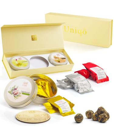 TEA Uniqo Teablumen gift set with 18 tar lunches |Original tea gift - green tea black tea white tea gifts for women xset -green