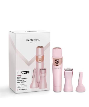 Magnitone FuzzOff 3-in-1 Rechargeable Ladies Precision Hair Trimmer Depilator for Face Jawline Upper Lip Eyebrows Body Underarm and Bikini Line - Pink