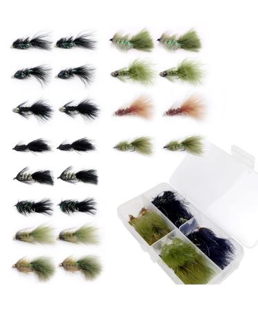 Fly Fishing Flies Assortment Saltwater Flies Handmade Fly Fishing Lures Wet Flies Streamer Saltwater Flies for Trout 24pc Ba 12 Woolybuggers Collection