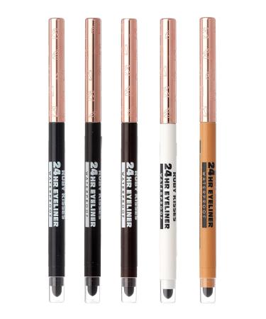 Ruby Kisses Waterproof Eyeliner 24HR Long-Lasting Mechanical Pencil 4 Pack - Blackest Black, Black Brown, Dark Brown, Glittery Gold - Smudgeproof Formula with Built-in Sharpener - 2 Set - Buy Online on GoSupps.com