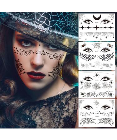 Halloween 4Sheet Spider net Temporary tattoo  Day of the Dead Make Up Supplies  Halloween Party Cosplay Favor Decorations for Adult Kids