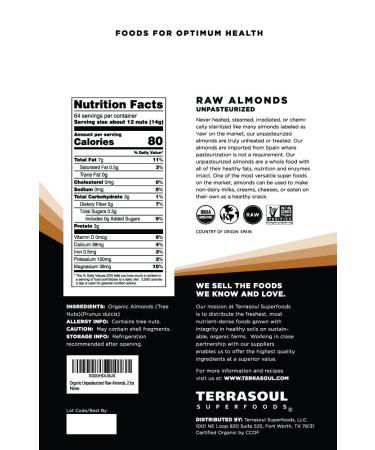 Terrasoul Superfoods Raw Organic Almonds 6 Lbs (3 Pack) - Unpasteurized & Premium Quality - Buy Online on GoSupps.com