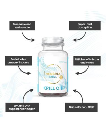 Neubria Superior Krill Oil Capsules - Sustainable Omega 3 Source with High EPA and DHA Levels (318mg per Serving) - 60 Soft Capsules, Non-GMO - Buy Online on GoSupps.com