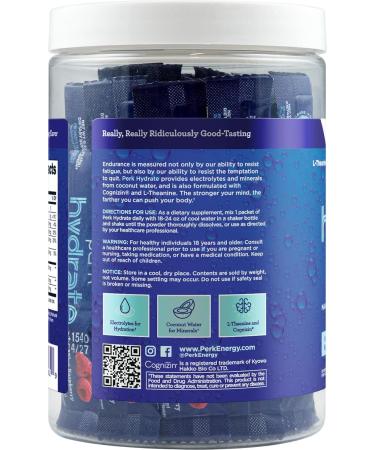 Perk Hydrate Electrolyte Stickpacks Blue Raspberry Flavored (20 Packets) - Coconut Water CDP-Choline L-Theanine Gluten-Free - Buy Online on GoSupps.com