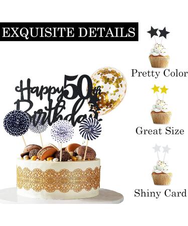 Personalised Happy 50th Birthday Cake Toppers Black for Men Women Him Her Happy Birthday Sign for Cake 12p Glitter Cupcake Topper Cake Topper Kit 50th Birthday Cake Decoration for 50th Birthday Party 50th Black - Buy Online on GoSupps.com
