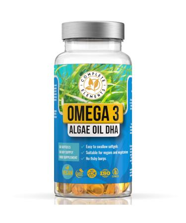 Vegan Omega 3 Algae Oil | Sustainable Algal Alternative to Fish Oil | 60 High Strength Capsules | 400mg DHA Supplement with Vitamin E | Vegetarian Essential Fatty Acids | UK Small Family Company