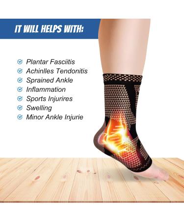 Fhmidic Copper Ankle Brace & Compression Sleeve - Support for Plantar Fasciitis Swelling & Joint Pain - Large Size (1 Pair - Buy Online on GoSupps.com
