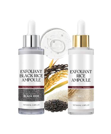 Glow Rice Ampoule Peel Shot Duo Set - 2 Pack Black and White Gentle Face Exfoliator for Clear Smooth Skin, Pore Minimizer with BHA Salicylic Acid and Niacinamide, 3.38 Fl Oz Each