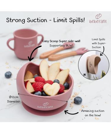 Bebefant Baby Essentials: Silicone Weaning Set, Suction Bowl, Plate, Cup, Bib, Bamboo Fork & Spoon - 6 Piece Feeding Set Pink - Buy Online on GoSupps.com