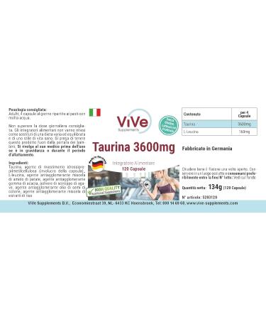 Taurin 3600mg Vegan Capsules - 120 High Dose Supplements - Quality from Germany | Vive Supplements - Buy Online on GoSupps.com