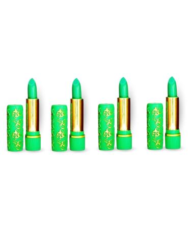 Set of 4 Magic Lipsticks Made in Morocco - Green Shades, Moisturizing, Long Lasting, Temperature and pH Changing, Nourishing Makeup, Plump and Shiny Lips