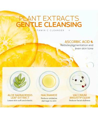 Vitamin C Face Wash with Brush Exfoliating Face Wash Gentle Foaming Cleanser for Oily Skin & Sensitive Skin Foaming Face Wash Women for Skin Tone Reduce Blemish & Acne Hydrate Skin Vegan 150ML - Buy Online on GoSupps.com