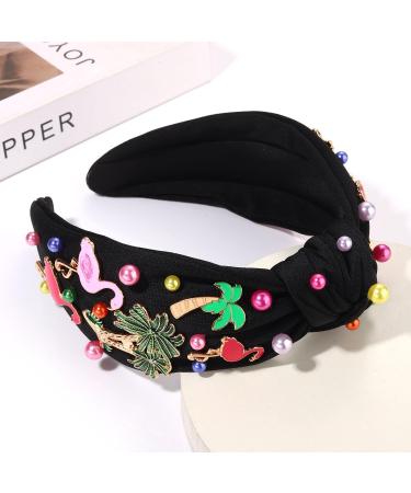 Flamingo Headbands for Women Summer Beach Headbands Tropical Palm Tree Headband Boho Hawaiian Headbands Crystal Top Knot Headband Summer Accessories Beach Vacation Outfit Party Favors (Flamingo C) - Buy Online on GoSupps.com