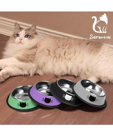 Serentive 2Pcs Cat Bowls Non-Slip Stainless Steel Small Cat Food Bowls Unbreakable Thicken Cat Feeder 7 Oz Cat Dishes Suitable for Indoor Small Pets Removable Rubber Base Easily Clean Lovely Color Black Silver - Buy Online on GoSupps.com