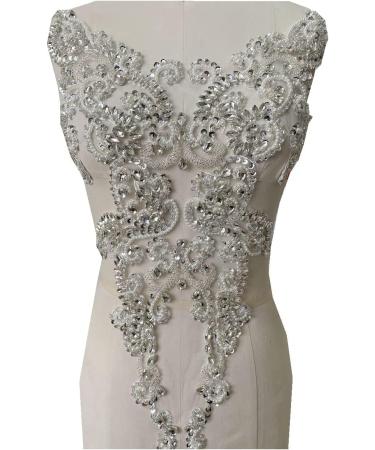 Handmade White Rhinestones Lace Applique Sew On Trimming for Dresses, Clothing, Skirts - Buy Online on GoSupps.com