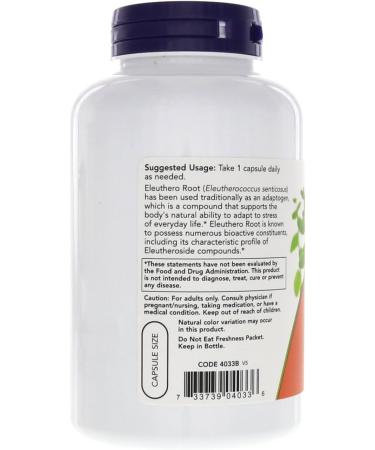 Now Foods Eleuthero 250 Capsules - Natural 500mg Energy Booster - Buy Online on GoSupps.com