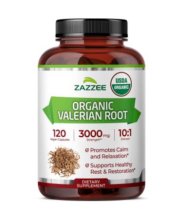 Zazzee USDA Organic Valerian Root 10:1 Extract 3000 mg Strength 120 Vegan Capsules 4 Month Supply Valeriana officinalis 10X Potency 100% Vegetarian All-Natural Non-GMO Made in The USA