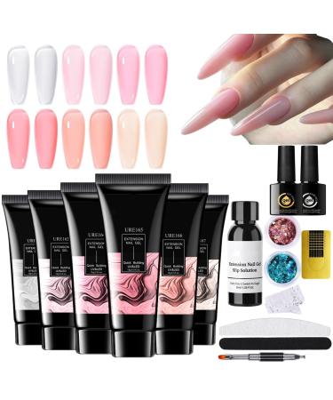 Nail Adhesive Gel | Builder Gel for Extensions with Glue 6 Colors | Multifunctional Long-Lasting Art Design Tips and Decorations for Professional Enthusiasts and Adults