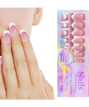 White French Tip Press on Nails - Stick On Fashion Faux Nails with Full | Makeup Supplies for Gathering Wedding Dating Home Traveling 02 - Buy Online on GoSupps.com