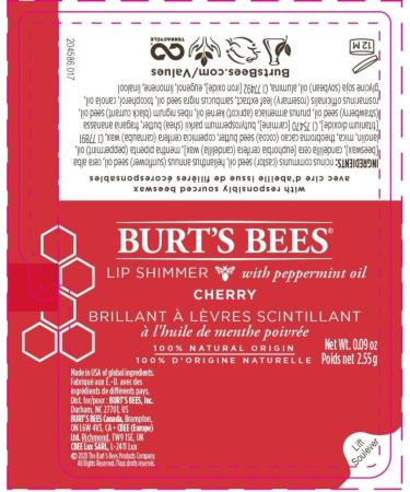 Burt's Bees 100% Natural Moisturising Lip Shimmer Cherry - 1 Tube 1 Count (Pack of 1) Cherry 1 count (Pack of 1) - Buy Online on GoSupps.com