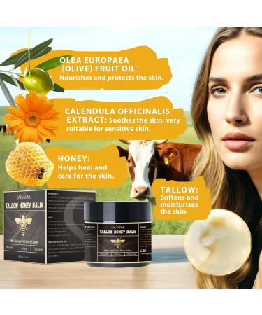 Organic Tallow Honey Balm for Nourishing Face and Body Cream 100% Grass-Fed Beef Tallow Body Butter For Dry Skin Moisturizing With Olive Oil Honey Calendula For Sensitive Skin Repair -60G(2.16Oz) - Buy Online on GoSupps.com
