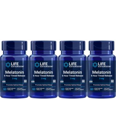 Life Extension Melatonin 6 Hour Timed Release 3 mg 60 Vegetarian Tablets (Pack of 4)