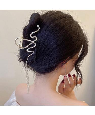 Glitter Tassel Metal Hair Claw Clips - Set of 2 Large Snake Rhinestone Hair Jaw Clips for Women and Girls - Buy Online on GoSupps.com