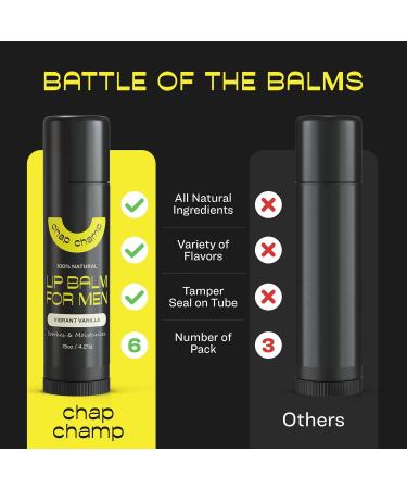 All-Natural Lip Balm for Men - Vitamin E & Beeswax Chapstick - Peppermint Coconut & Vanilla - 6 Pack - Buy Online on GoSupps.com