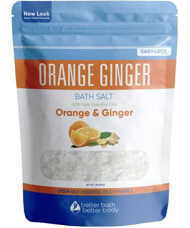 Orange Ginger Bath Salt 32 Ounces Epsom Salt with Natural Ginger and Orange Essential Oils Plus Vitamin C in BPA Free Pouch with Easy Press-Lock Seal 2 Pound