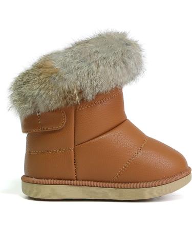 MINBEI Toddler Girls Soft Leather Waterproof Snow Boots - Pink/White/Rose Gold/Brown - Size 5.5 UK Child - Buy Online on GoSupps.com