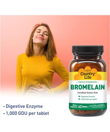 Country Life Natural Bromelain 500mg - 60 Tablets | Digestive Enzyme Supplement - Buy Online on GoSupps.com