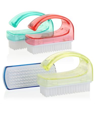 com-four 4X hand brush - nail brush with handle - hand washing brush cleaning brush selection varies (04 pieces - color mix 1)