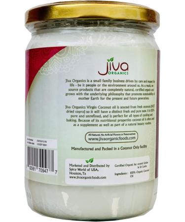 Jiva Organics 100% Virgin Coconut Oil 17.6 Ounce Glass Jar - Non-GMO - from Premium Fresh Sri Lankan Coconuts - Buy Online on GoSupps.com