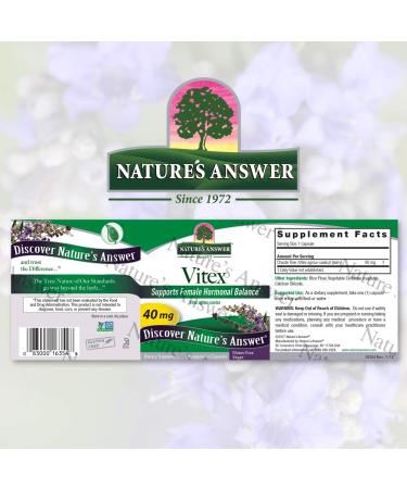 Nature's Answer Vitex Angus Castus 40mg Capsules (90 Count) - Female Hormonal Balance, Menstrual Support, Menopause & Fertility - Buy Online on GoSupps.com