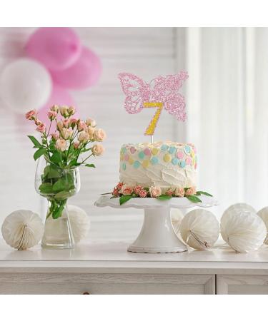 Tenhaisi Pink & Gold 3D Butterfly Flower Sign 7 Cake Topper - Happy 7th Birthday/Anniversary Party Decoration 3D Cake Topper- Girls 7th Birthday Party Supplies - Buy Online on GoSupps.com