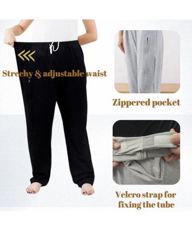 Catheter Pants for Men & Women | Dual Zippered Urine Leg Bag Holder | Fits Two 2000 ml Foley Catheter Bags | Nephrostomy & Cystostomy | Black XL - Buy Online on GoSupps.com