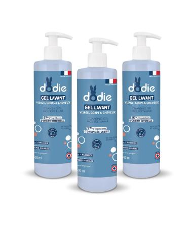 DODIE 3 in 1 Cleansing Gels (3 x 500 ml) - Face Body and Hair Cleanser - 92% Natural Ingredients - Hypoallergenic - Suitable