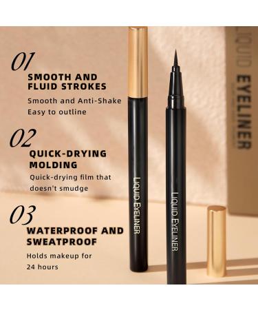 Waterproof Eyeliner Black High-Pigmented Liquid Eyeliner Black - Long-Lasting Quick-Drying Eyeliner Liquid Liner Eye Makeup Cosmetic for Women Girls - Buy Online on GoSupps.com