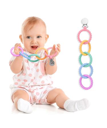 Vicloon Baby Teething Toy Set | Food Grade Silicone Teether Chew Toy for Babies 0-24 Months | Attachable Baby Teether Links in Pink Purple - Buy Online on GoSupps.com