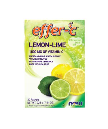 Now Foods Effer-C Effervescent Drink Mix Lemon-Lime 30 Packets (7.5 g) Each