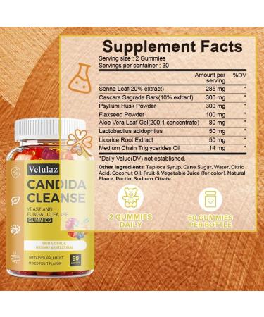 velulaz Candida Gummies |Probiotics & Enzymes for Digestive Support | Skin & Respiratory Health | 60 Counts - Buy Online on GoSupps.com