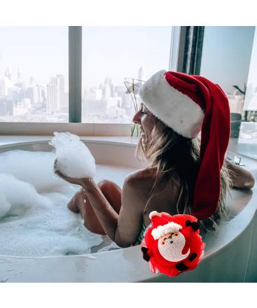 JNAWA 2Pieces Santa Shower Sponge Cartoon Cleaning Scrubber Pouf Loofahs Holiday Shower Essential Bag Fillers for Kids Full Lather Cleanse - Buy Online on GoSupps.com